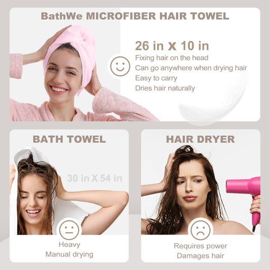Bathwe Hair Towel Wrap for Women 2 Pack, Ultra Absorbent Twist Hair Turban Drying Cap Hair Wrap, Blue&Gray