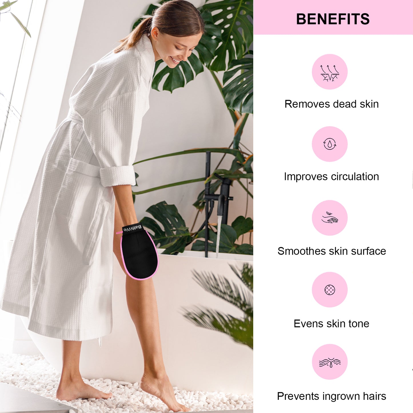 BathWe 2 Pcs Deep Exfoliating Bath Glove, Body Scrubber Dead Skin Remover, for Adults & Kids