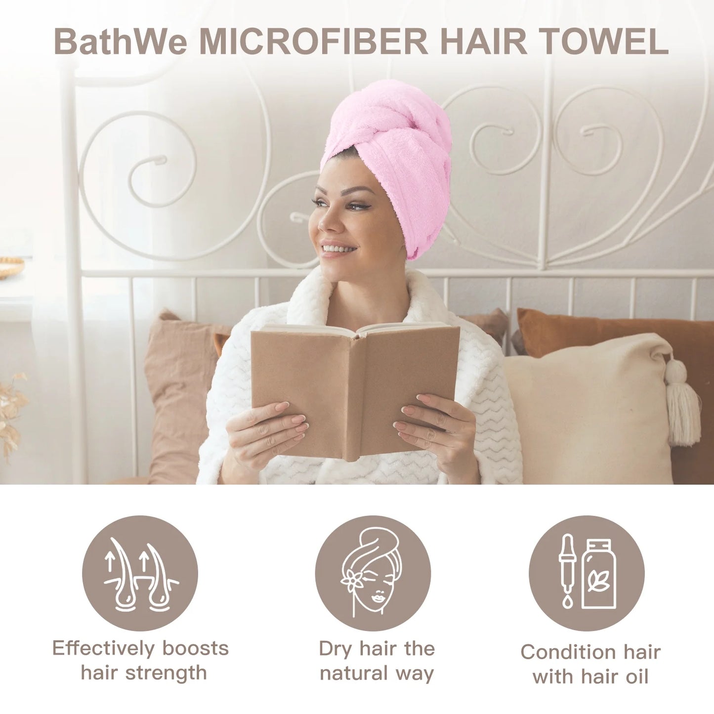 BathWe Ultra Plush Microfiber Hair Towel Wrap for Women, 3 Pack Ultra Absorbent Twist Hair Turban Drying Cap Hair Wrap, for Drying Curly, Long & Thick Hair Pink and Light Blue