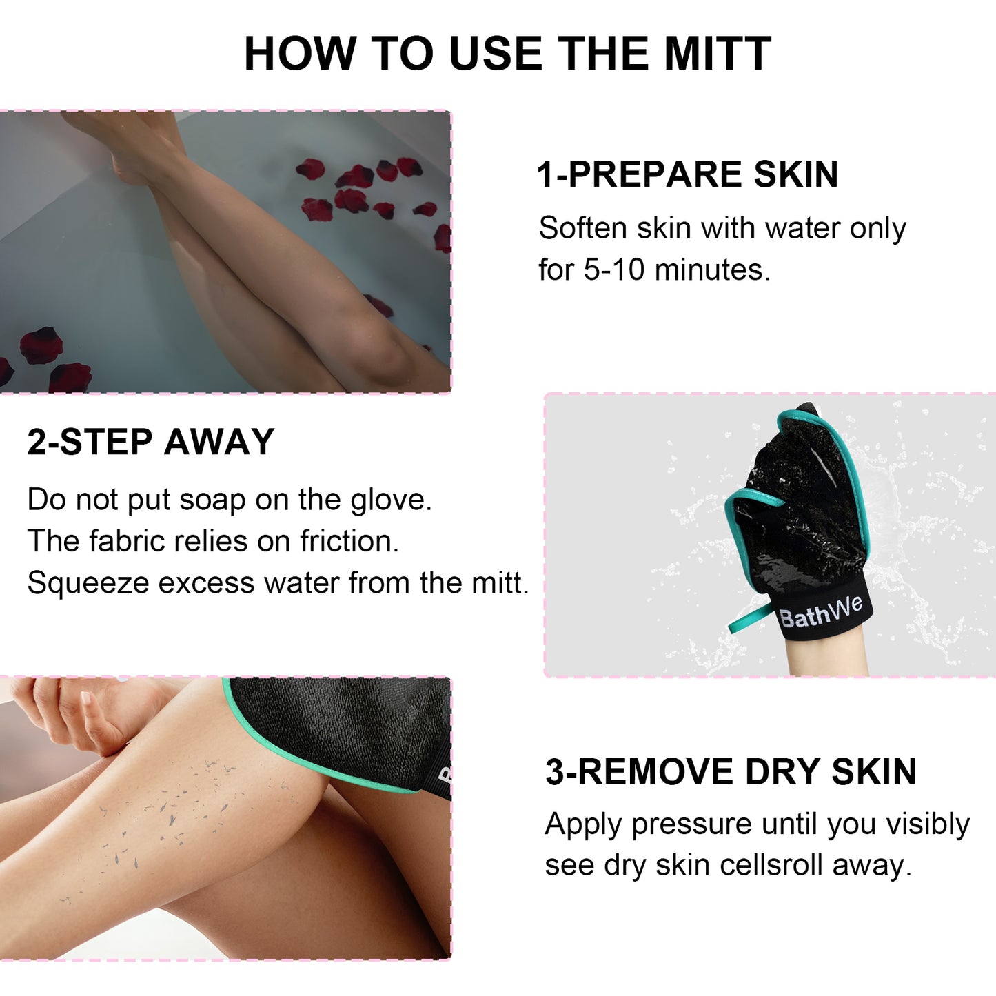 BathWe 2 Pcs Deep Exfoliating Bath Glove, Body Scrubber Dead Skin Remover, for Adults & Kids