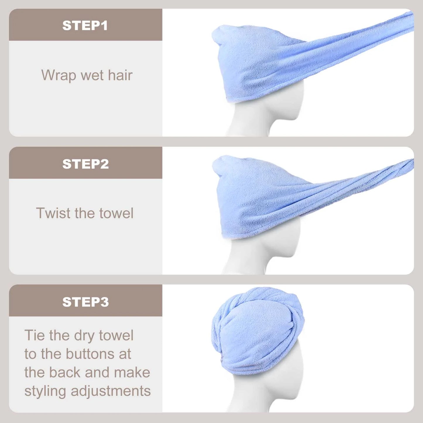 BathWe Ultra Plush Microfiber Hair Towel Wrap for Women, 3 Pack Ultra Absorbent Twist Hair Turban Drying Cap Hair Wrap, for Drying Curly, Long & Thick Hair Pink and Light Blue