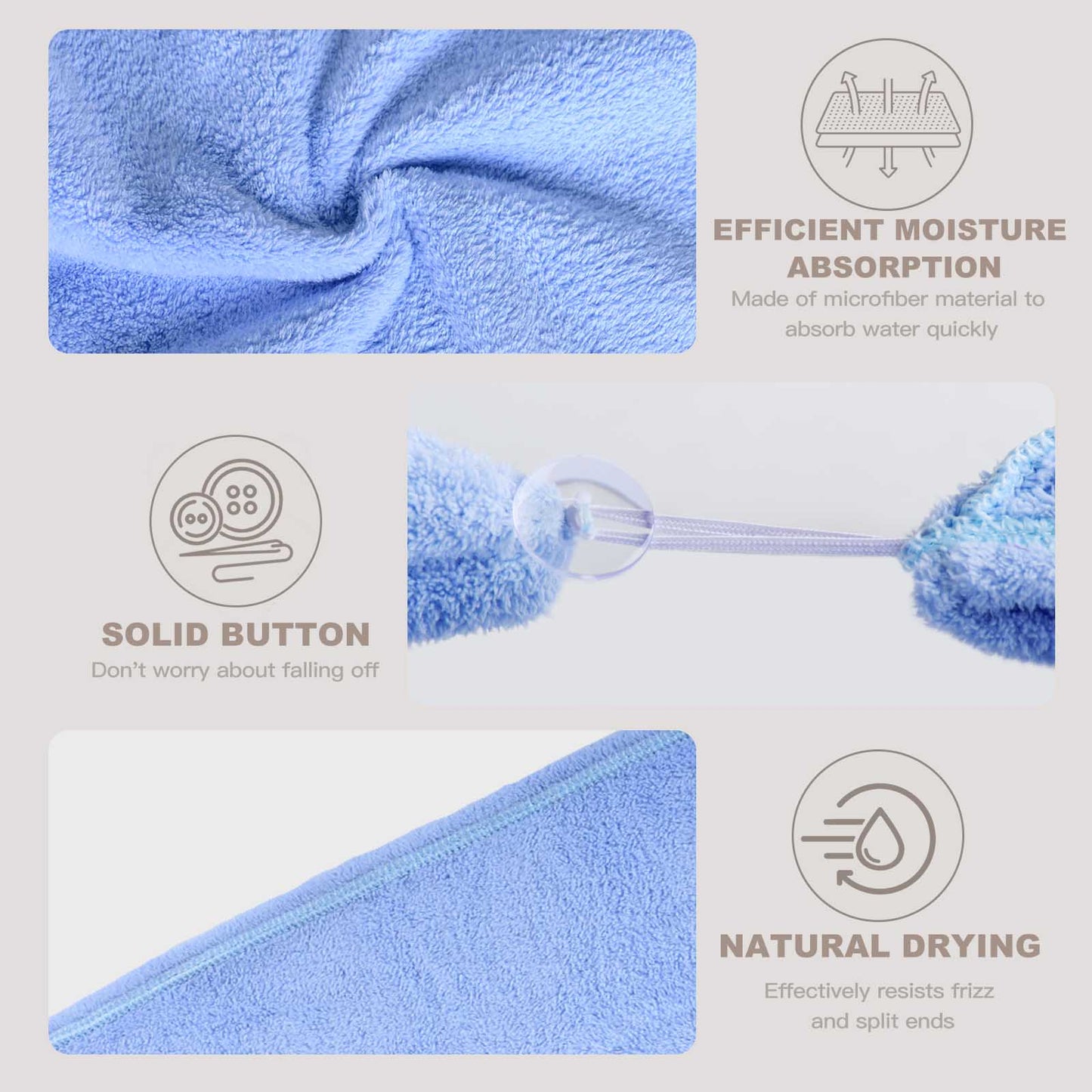 Bathwe Hair Towel Wrap for Women 2 Pack, Ultra Absorbent Twist Hair Turban Drying Cap Hair Wrap, Blue&Gray