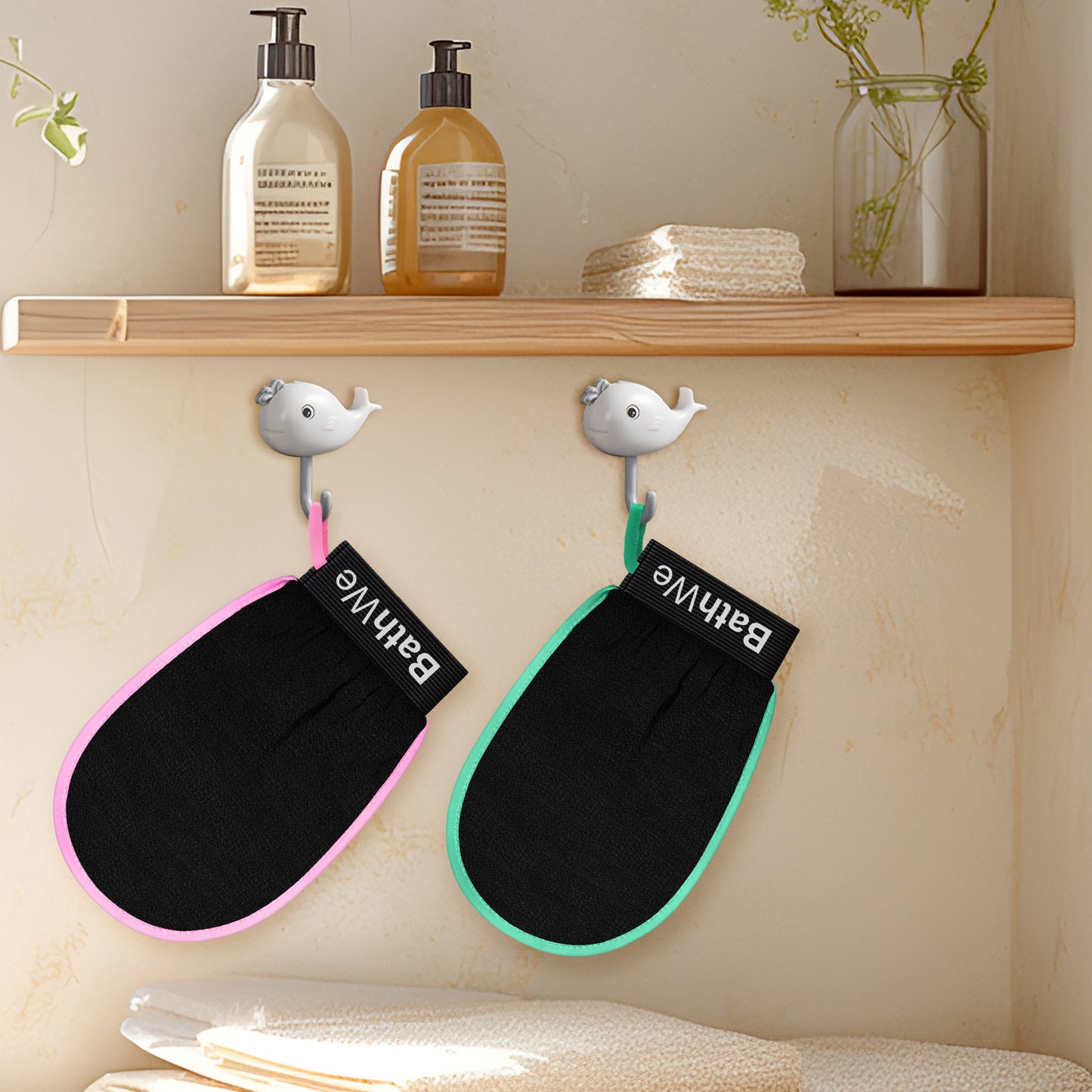 BathWe 2 Pcs Deep Exfoliating Bath Glove, Body Scrubber Dead Skin Remover, for Adults & Kids
