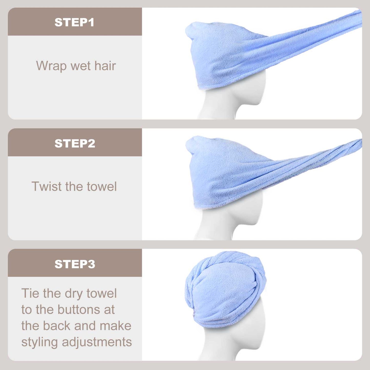 Bathwe Hair Towel Wrap for Women 2 Pack, Ultra Absorbent Twist Hair Turban Drying Cap Hair Wrap, Blue&Gray