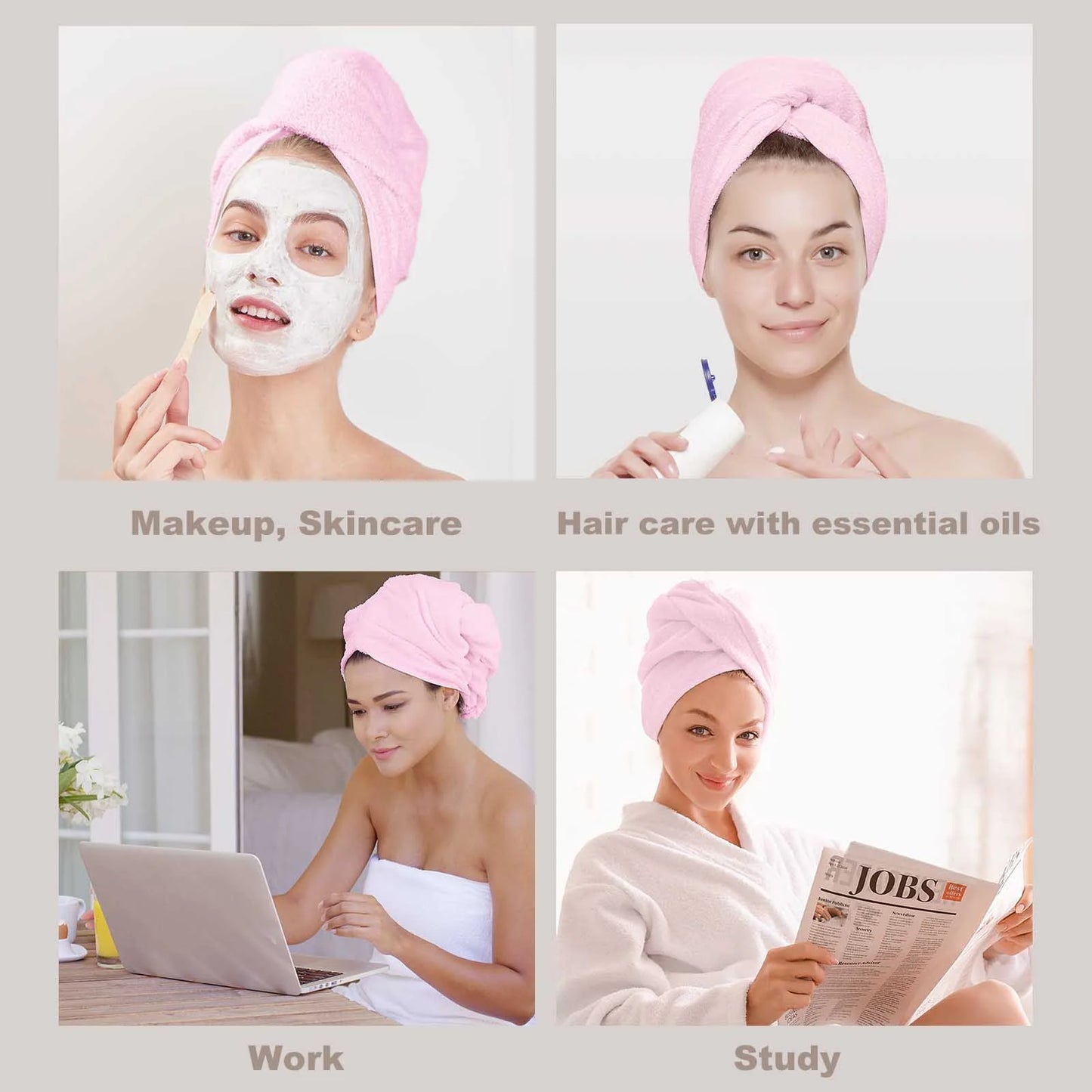 BathWe Ultra Plush Microfiber Hair Towel Wrap for Women, 3 Pack Ultra Absorbent Twist Hair Turban Drying Cap Hair Wrap, for Drying Curly, Long & Thick Hair Pink and Light Blue