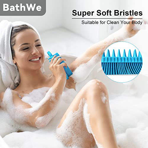 BathWe 2 Pack Silicone Body Scrubber, 2 in 1 Shower and Shampoo Scalp Massager Brush for Dry and Wet, Men Women Bath Exfoliate Accessory
