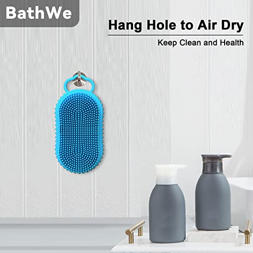 BathWe 2 Pack Silicone Body Scrubber, 2 in 1 Shower and Shampoo Scalp Massager Brush for Dry and Wet, Men Women Bath Exfoliate Accessory