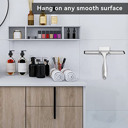 Shower Squeegee - Bathwe 10 Inch All-Purpose Stainless Steel Shower, Squeegee for Shower Glass Door, Bathroom, Window, Replacement Rubber Blade with Hook Holder