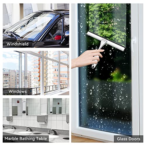 Shower Squeegee - Bathwe 10 Inch All-Purpose Stainless Steel Shower, Squeegee for Shower Glass Door, Bathroom, Window, Replacement Rubber Blade with Hook Holder