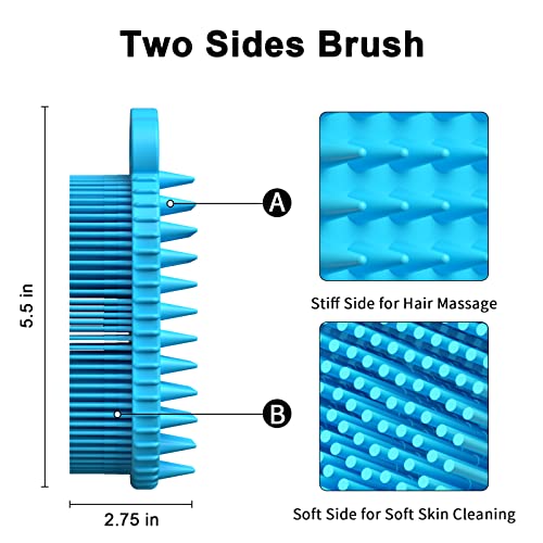 BathWe 2 Pack Silicone Body Scrubber, 2 in 1 Shower and Shampoo Scalp Massager Brush for Dry and Wet, Men Women Bath Exfoliate Accessory