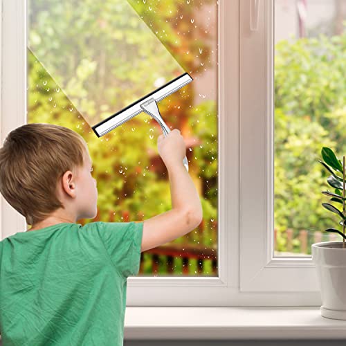 Shower Squeegee - Bathwe 10 Inch All-Purpose Stainless Steel Shower, Squeegee for Shower Glass Door, Bathroom, Window, Replacement Rubber Blade with Hook Holder