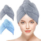 Bathwe Hair Towel Wrap for Women 2 Pack, Ultra Absorbent Twist Hair Turban Drying Cap Hair Wrap, Blue&Gray